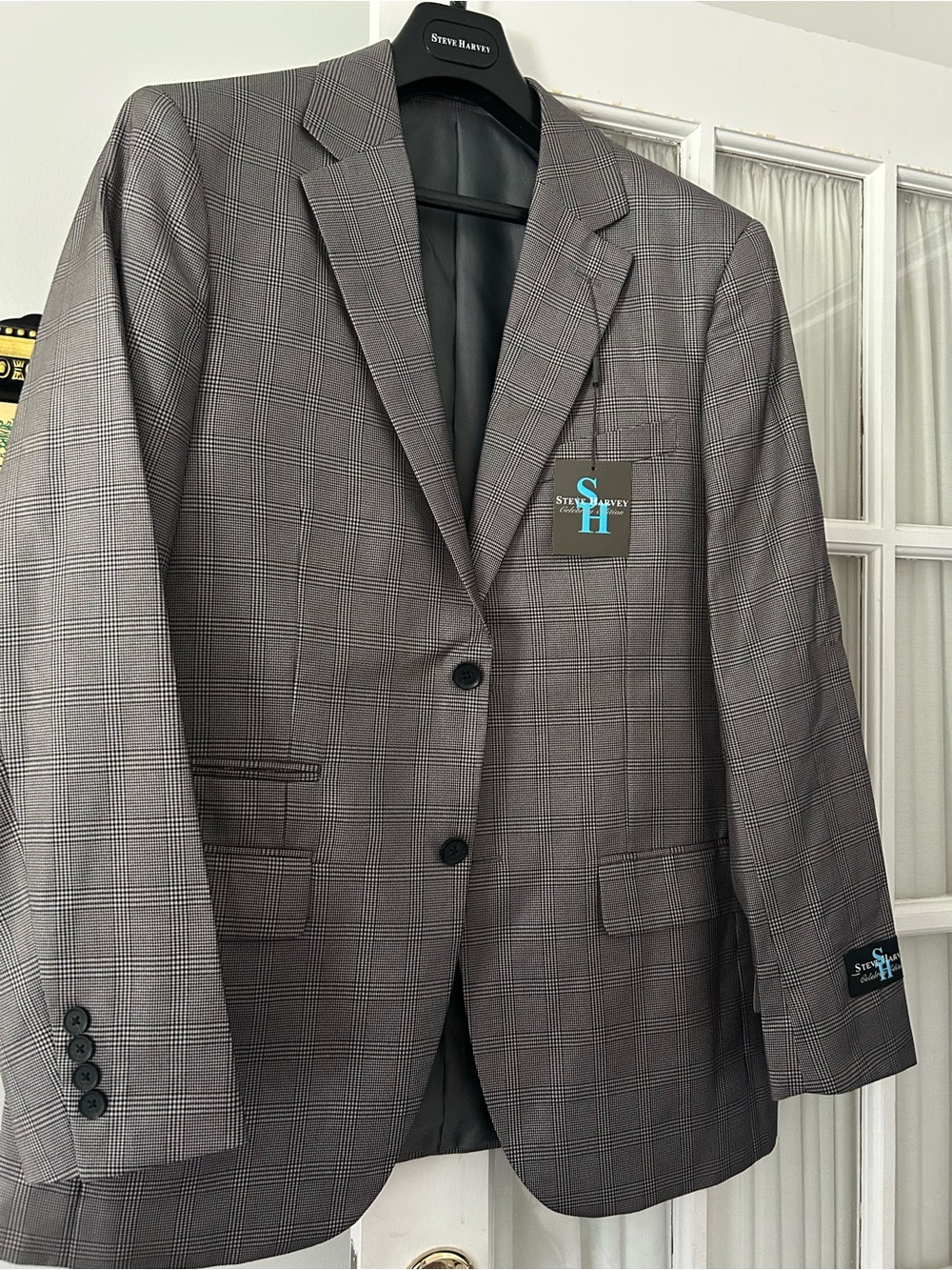 Steve Harvey Gray Plaid Two-Button Sport Coat
